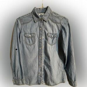 Light Blue Denium Button Down Shirt with Contrast Stitching